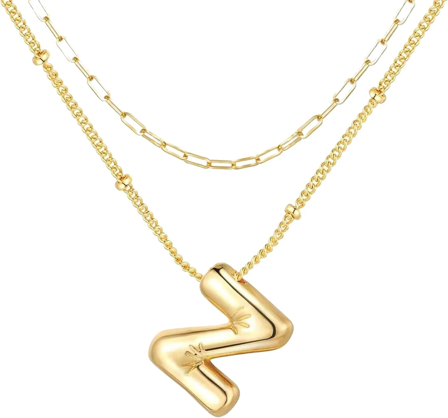 Letter Necklace Layered Necklaces for Women 14k Gold Plated Dainty Alphabet Initial Necklace Personalized Necklace Bubble Jewelry Gift