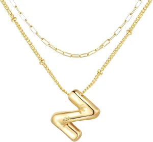 Letter Necklace Layered Necklaces for Women 14k Gold Plated Dainty Alphabet Initial Necklace Personalized Necklace Bubble Jewelry Gift