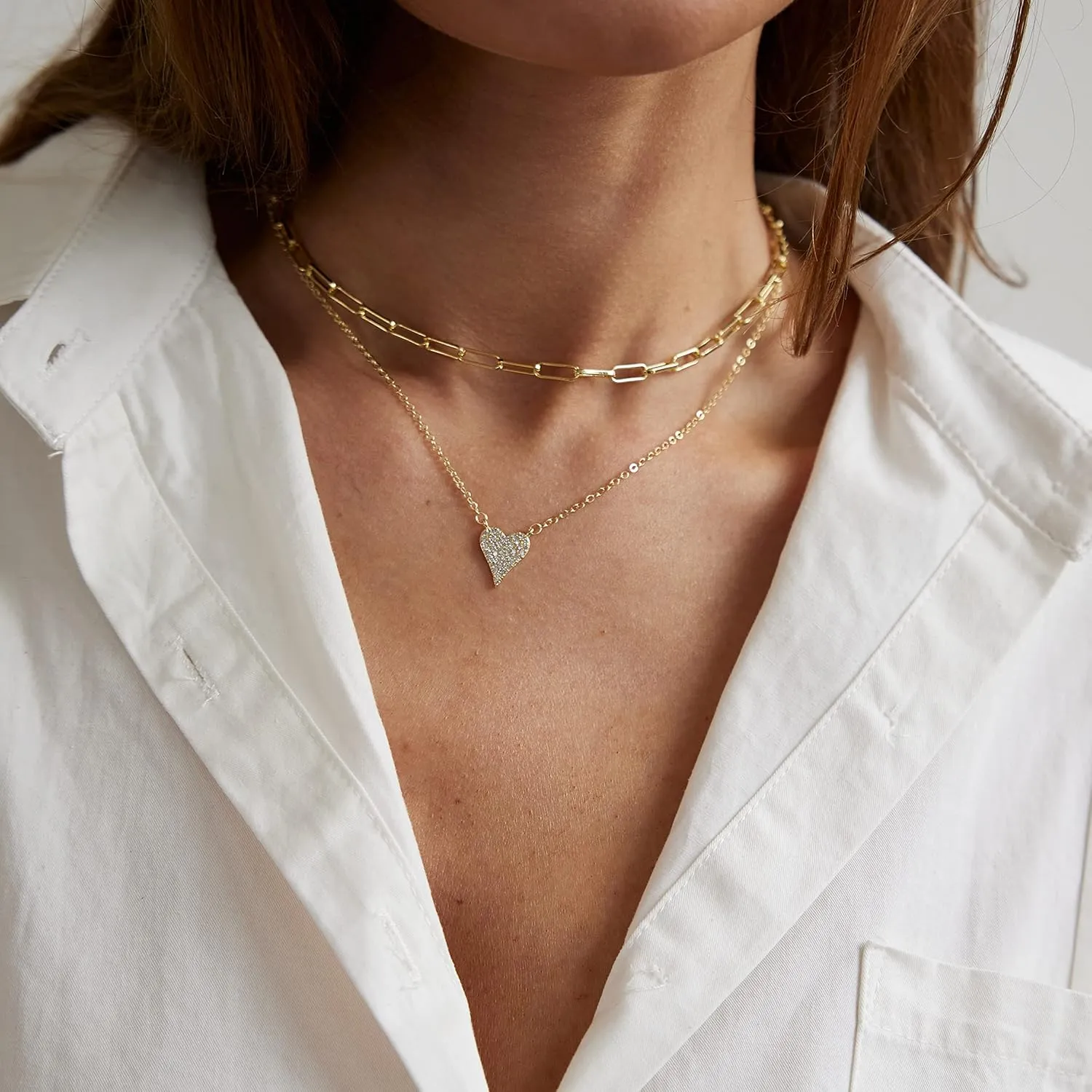 LEXODY Dainty Heart Necklace Tiny Heart Pendant Choker Necklaces Small 14k Gold Plated Cute Open Heart Chain Necklace for Women Minimalist Jewelry Necklace for Women