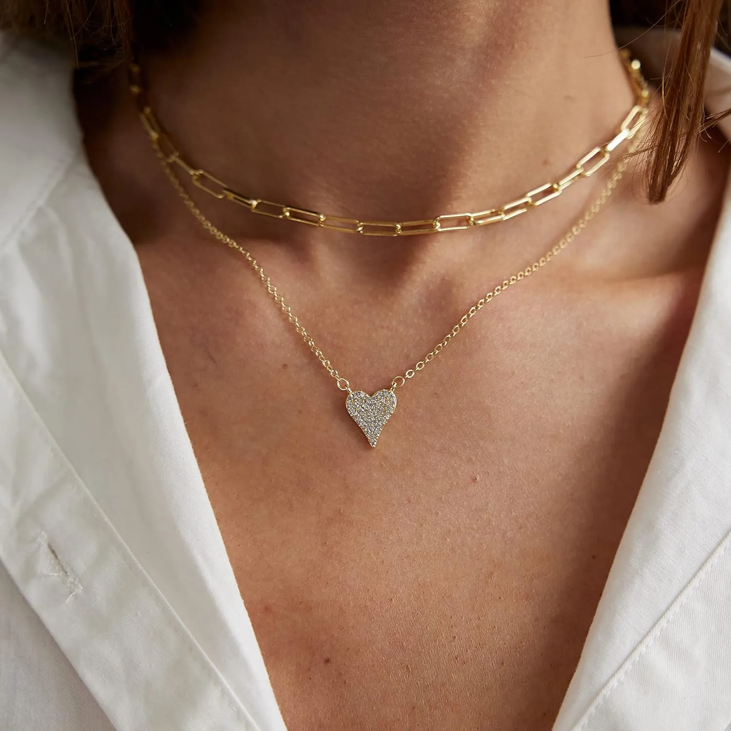 LEXODY Dainty Heart Necklace Tiny Heart Pendant Choker Necklaces Small 14k Gold Plated Cute Open Heart Chain Necklace for Women Minimalist Jewelry Necklace for Women