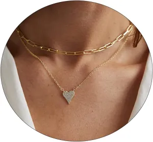LEXODY Dainty Heart Necklace Tiny Heart Pendant Choker Necklaces Small 14k Gold Plated Cute Open Heart Chain Necklace for Women Minimalist Jewelry Necklace for Women