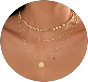 LEXODY Gold Necklaces for Women Dainty Necklace Jewelry Set Cuban Link Beaded Chain 14k Gold Layered Necklace Pendant Necklace Choker for Women Jewelry Gifts