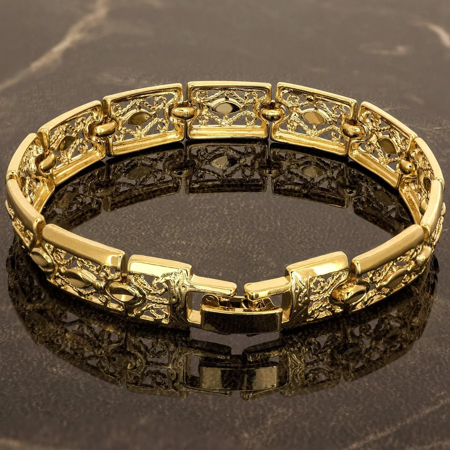 LIFETIME JEWELRY Filigree Bracelet for Women and Men 24k Real Gold Plated Charm (Gold, 8)