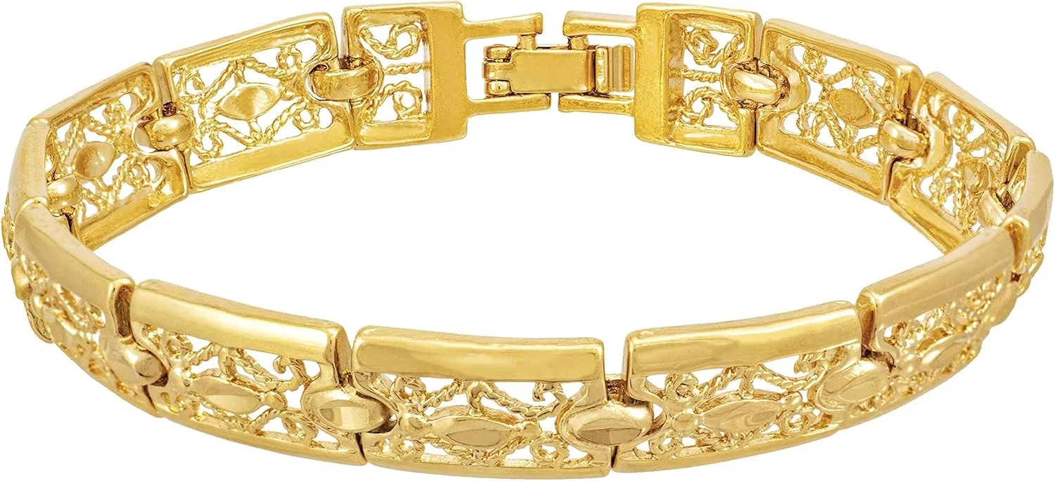 LIFETIME JEWELRY Filigree Bracelet for Women and Men 24k Real Gold Plated Charm (Gold, 8)