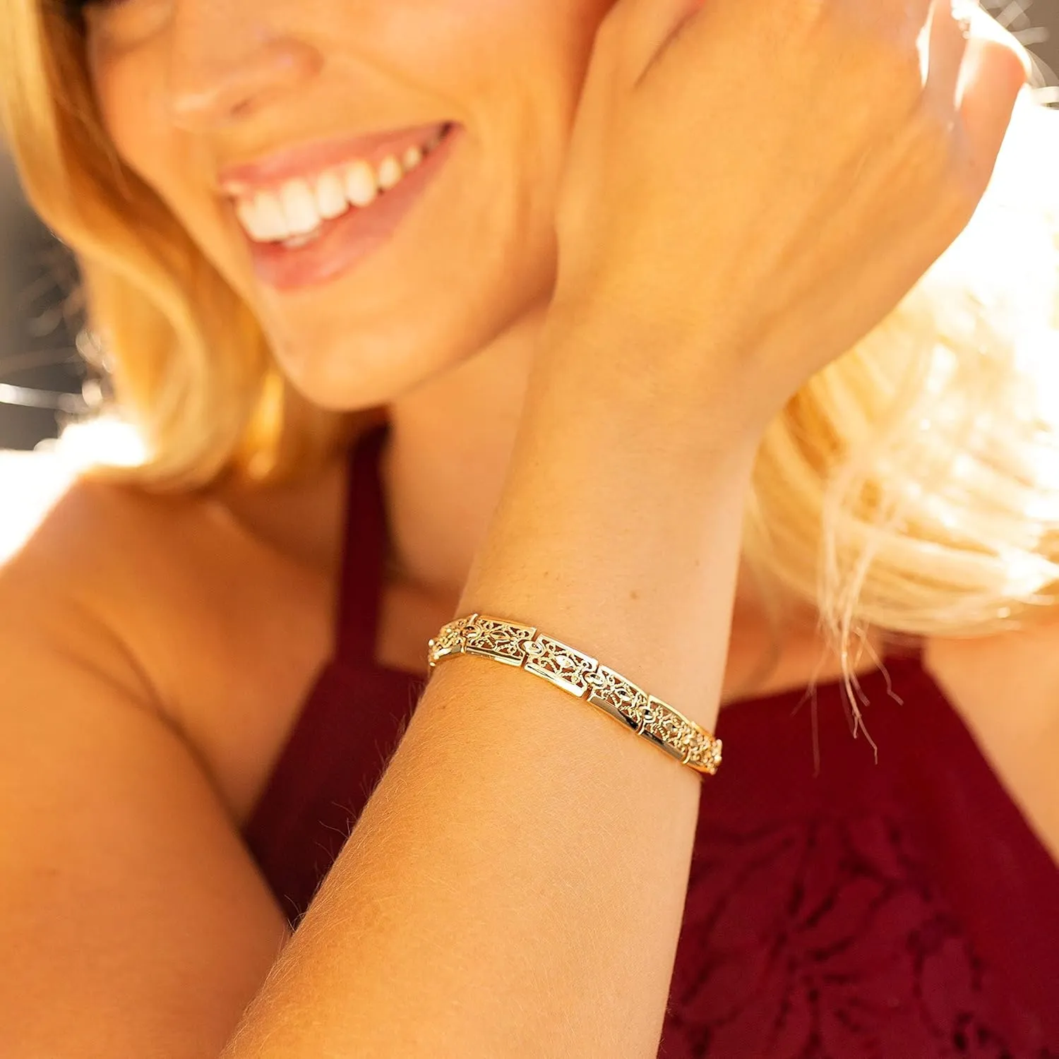 LIFETIME JEWELRY Filigree Bracelet for Women and Men 24k Real Gold Plated Charm (Gold, 8)