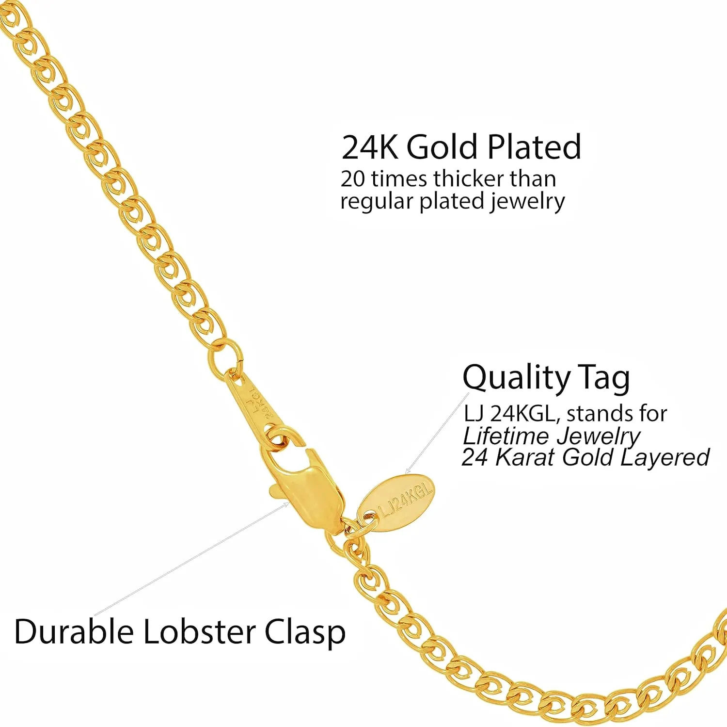 LIFETIME JEWELRY Womens Gold Anklet 2.7mm Open Weave Link Ankle Bracelet 24k Real Gold Plated