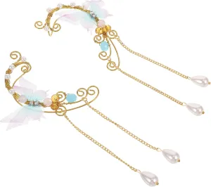 LIFKOME 1Pair Butterfly Ear for Women Non Piercing Fairy Earrings with Imitation Pearls Unique Delicate Ear Jewelry Present for Brides Friends and Loved Ones