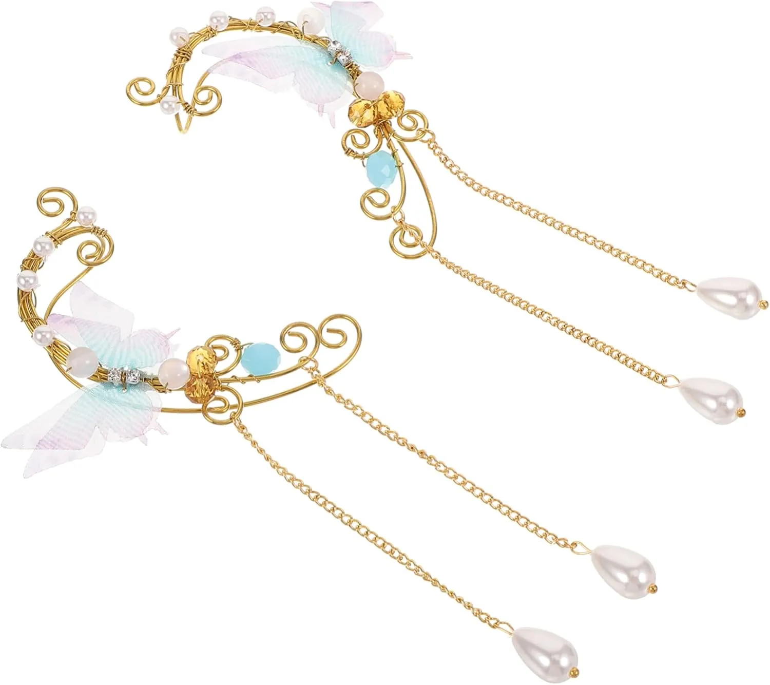 LIFKOME 1Pair Butterfly Ear for Women Non Piercing Fairy Earrings with Imitation Pearls Unique Delicate Ear Jewelry Present for Brides Friends and Loved Ones