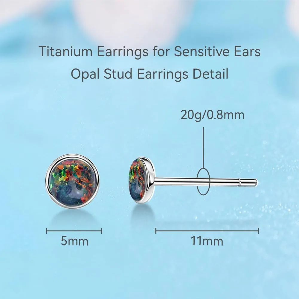 Limerencia G23 Pure Titanium Hypoallergenic Earrings | Minimalist Opal Stud Earrings | F136 Implant Grade | Suitable for Sensitive Ears Delicate Jewelry