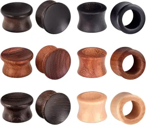Longbeauty 12pcs Wood Ear Tunnels Plugs Black Brown Natural Organic Ear Gauges Stretchers Body Piercings 0g-5/8
