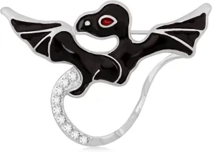 Lovely Cute Black Cartoon Pterosaur Dinosaur with a Crystal Tail Brooch Pin