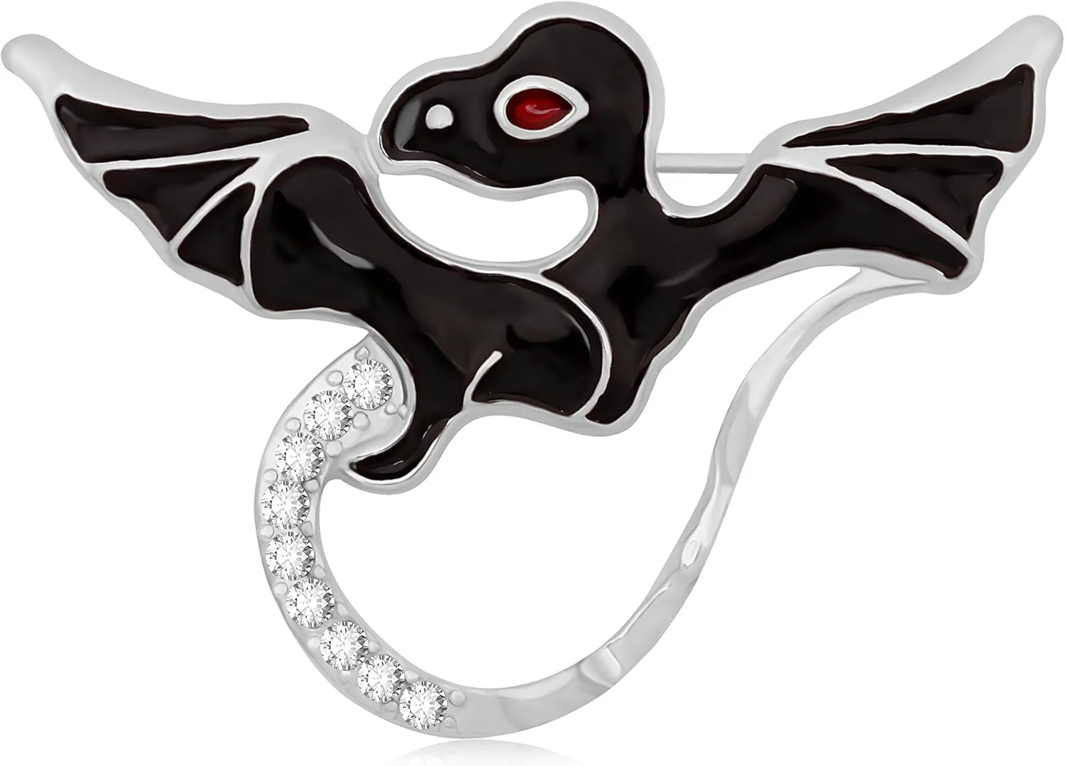 Lovely Cute Black Cartoon Pterosaur Dinosaur with a Crystal Tail Brooch Pin