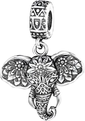 Lucky Elephant Charm 925 Sterling Silver Charm for Bracelets Necklaces fit Valentine's Day Mother's Day Birthday Gift for Women Pendant Beads