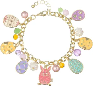 Madison Tyler Charm Bracelet | Easter Bracelets | Cute Bunny Rabbit Charm Bracelet | Gold Chain Bracelet for Women | Cute Colorful Bracelet Jewelry Gift