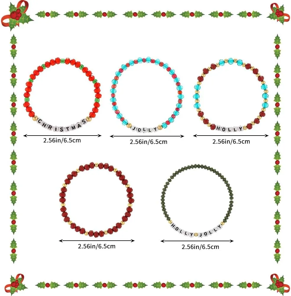 Madison Tyler Christmas Bracelet for Women | Xmas Stackable Small Beaded Bracelet Set | 5 Pcs Christmas Friendship Stretch Letter Holiday Bracelet Jewelry Gift
