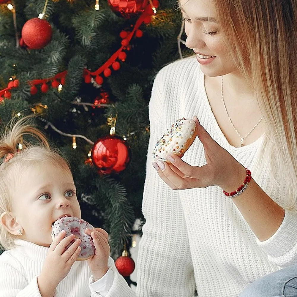 Madison Tyler Christmas Bracelet for Women | Xmas Stackable Small Beaded Bracelet Set | 5 Pcs Christmas Friendship Stretch Letter Holiday Bracelet Jewelry Gift