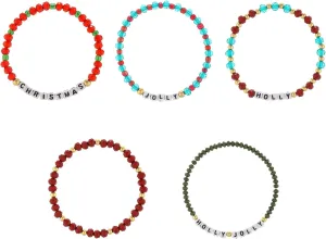 Madison Tyler Christmas Bracelet for Women | Xmas Stackable Small Beaded Bracelet Set | 5 Pcs Christmas Friendship Stretch Letter Holiday Bracelet Jewelry Gift