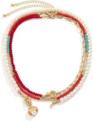 Mama Necklace for Women, Layered Necklace Set Layers Gold Alloy Scallop Pearl Bead Jewelry for Women Women Necklace