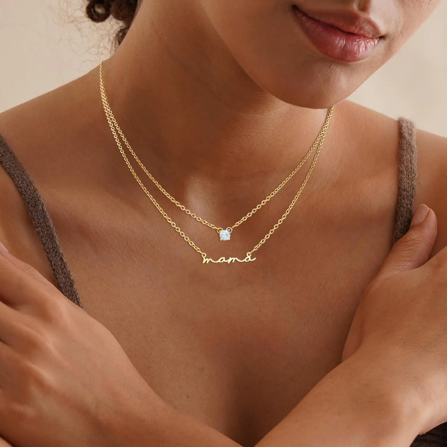 Mama Necklaces for Women Trendy, Dainty Gold Mom Necklace 14k Gold Plated Mothers Pendant Choker Gold Necklace New Mom Gifts for Women First Mothers Day Gifts for Mama Gold Jewelry Gift