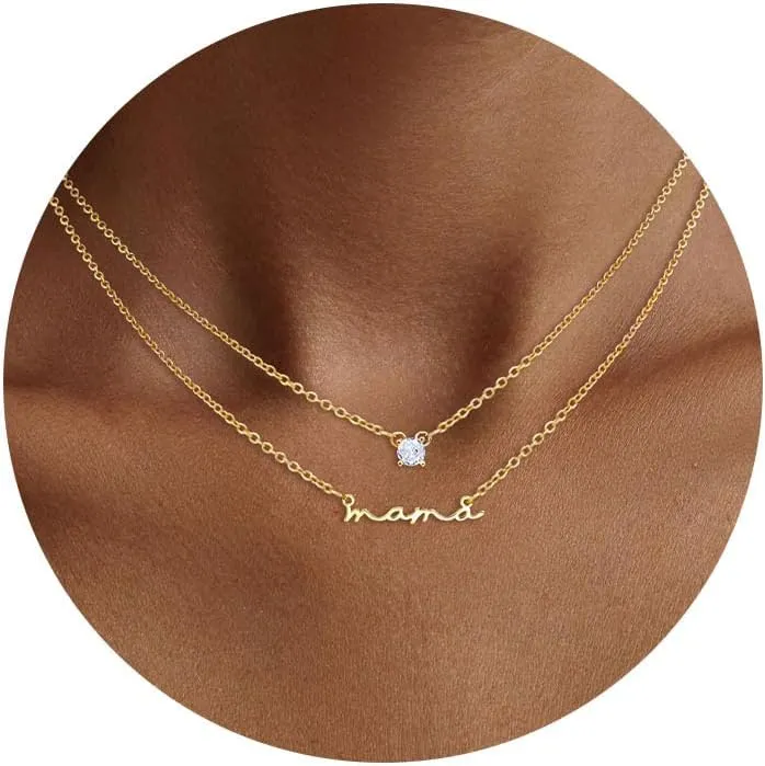 Mama Necklaces for Women Trendy, Dainty Gold Mom Necklace 14k Gold Plated Mothers Pendant Choker Gold Necklace New Mom Gifts for Women First Mothers Day Gifts for Mama Gold Jewelry Gift