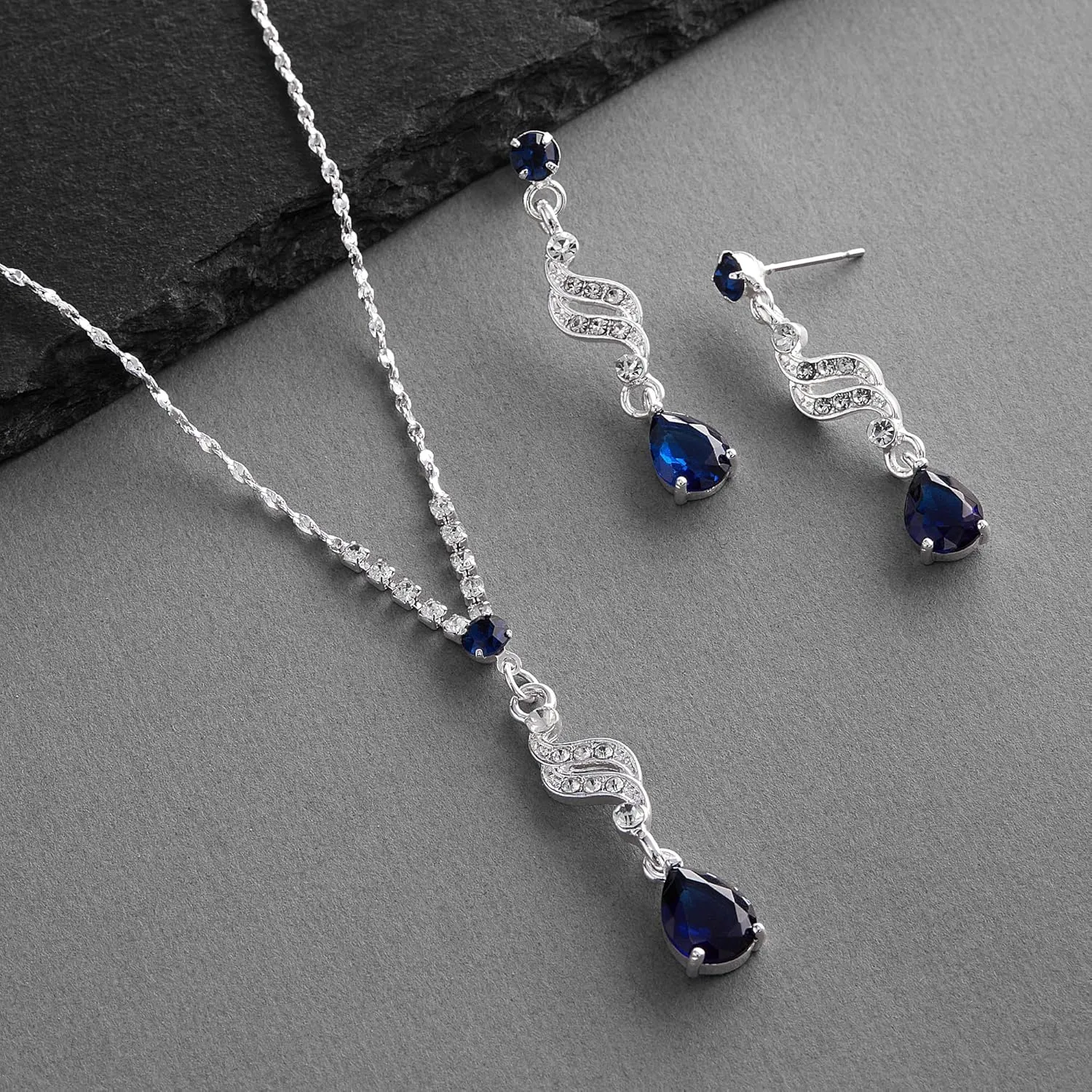 Mariell Cubic Zirconia Prom Jewelry Set, Necklace & Earrings Set for Brides, Bridesmaids, Wedding Jewelry