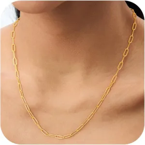 MBW Gold Paperclip Chain Necklace for Women, Dainty 14K Gold Choker Necklaces for Women Trendy Non Tarnish Simple Long Waterproof Link Necklace Hypoallergenic Jewelry Gifts for Women 16/18/20 In