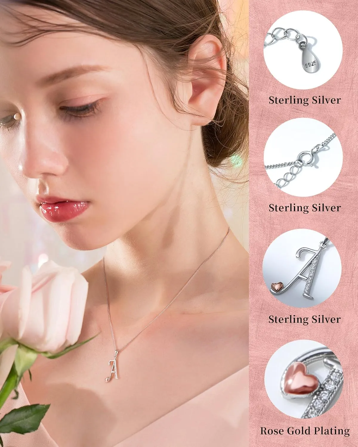 Mesovor 925 Sterling Silver Initial Necklace for Women, Classic 26 Letter Cubic Zirconia Hypoallergenic Necklace Jewelry Gifts for family Mother Sister Wife, 20 Inch Chain