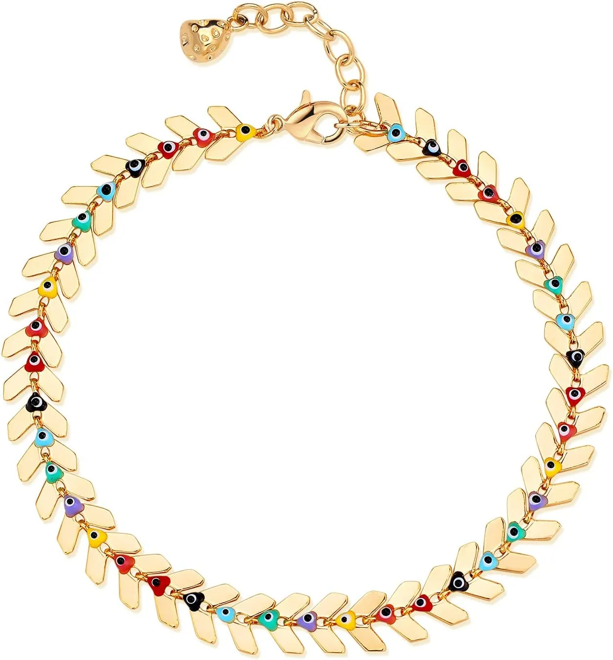 MEVECCO Dainty Leaf Chain Bracelet Gold Evil Eye Link Bracelet 18K Gold Plated Delicate Chain Bracelet for Women Jewelry Gifts