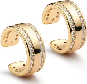 MEVECCO Gold Ear Cuff Earring 18K Gold Plated Non Pierced Ear Cartilage Clip on Wrap Hoop Tiny Chunky Blod Thick Simple Minimalist Handmade Delicate Hypoallergenic Ear Cuff Fake Earrings Women Gift