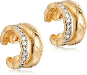 MEVECCO Gold Ear Cuffs 18K Gold Plated Ear Cuff Non Pierced Ears Small Sleeper Simple Minimalist Delicate Wide Ear Cuffs Clip On Earrings for Women
