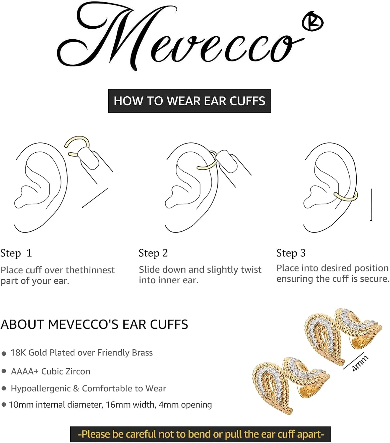 MEVECCO Gold Ear Cuffs 18K Gold Plated Ear Cuff Non Pierced Ears Small Sleeper Simple Minimalist Delicate Wide Ear Cuffs Clip On Earrings for Women