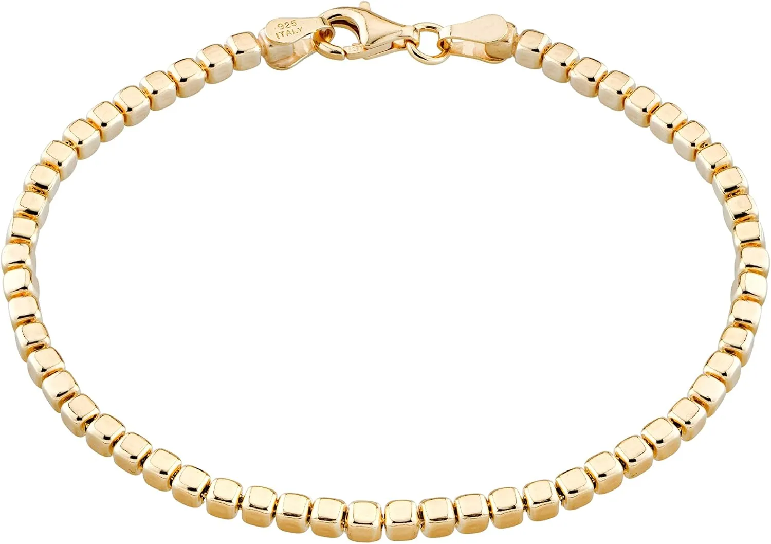 Miabella 18K Gold Over 925 Sterling Silver Organic Cube Bead Chain Bracelet for Women Men, Handmade in Italy