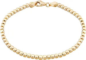 Miabella 18K Gold Over 925 Sterling Silver Organic Cube Bead Chain Bracelet for Women Men, Handmade in Italy