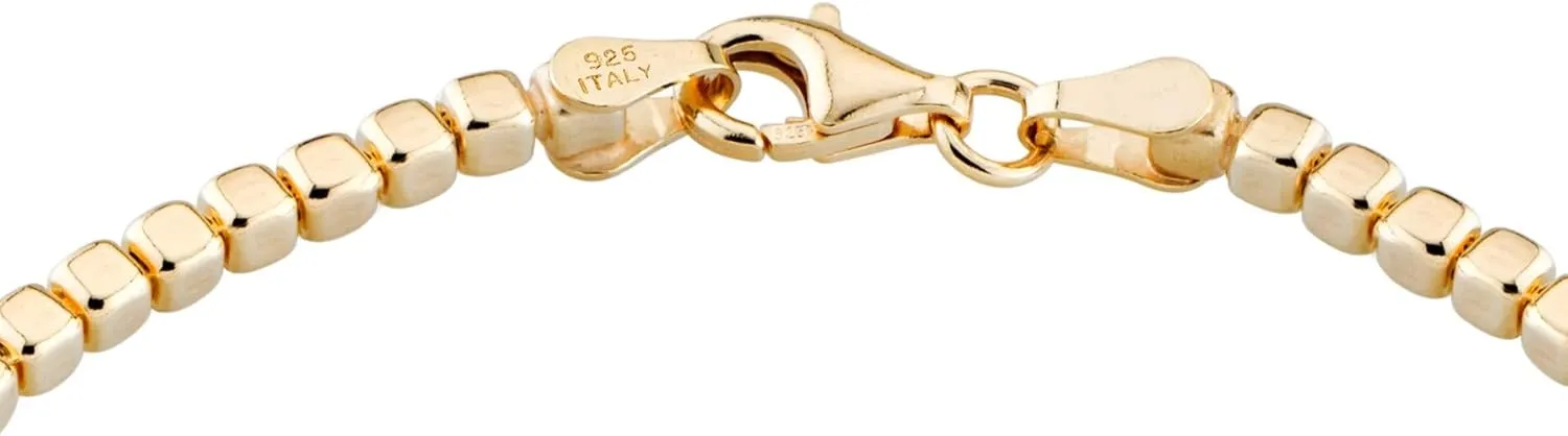 Miabella 18K Gold Over 925 Sterling Silver Organic Cube Bead Chain Bracelet for Women Men, Handmade in Italy