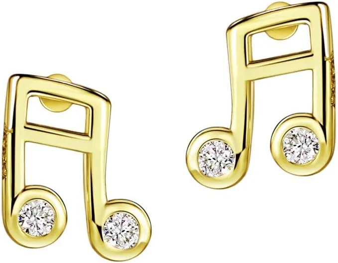 Michooyel S925 14K Gold Plated Cubic Zirconia Stud Earrings Cute Music Notes Tiny Earrings Sterling Silver Fine Jewelry For Women