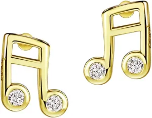 Michooyel S925 14K Gold Plated Cubic Zirconia Stud Earrings Cute Music Notes Tiny Earrings Sterling Silver Fine Jewelry For Women