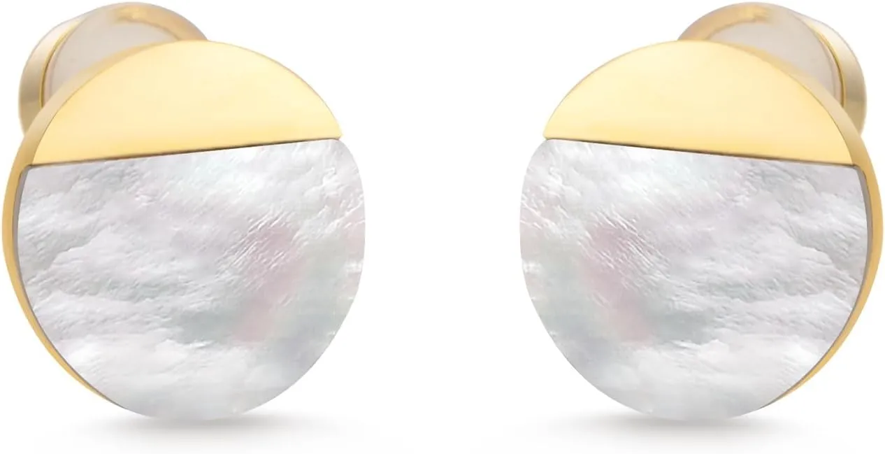 Milan Chiva Small Round Natural Gemstone Stud Earrings for Women 14K Gold Plated Oval Button Minimal Jewelry