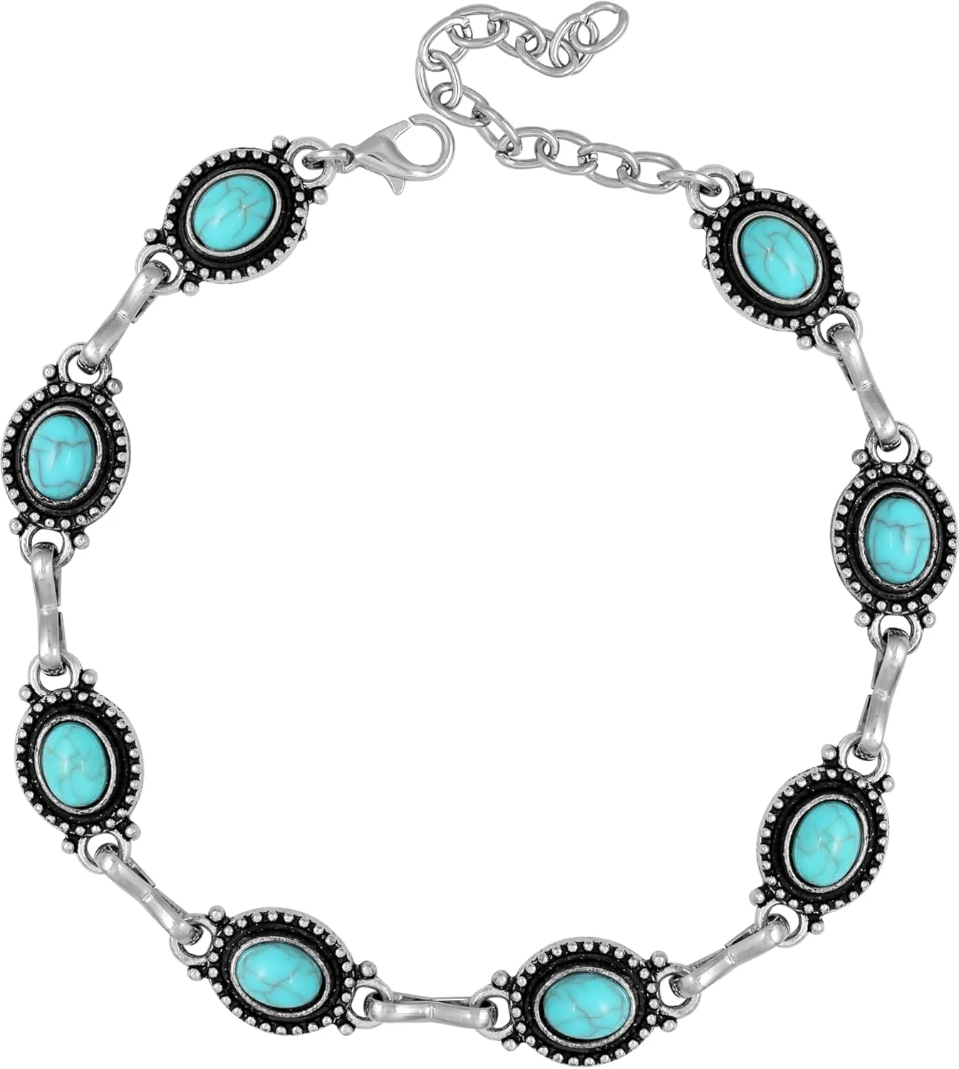 MINACHI Turquoise Stone Anklet Silver Overlay For Women - Gemstone Adjustable Link Anklet Gifts For Her