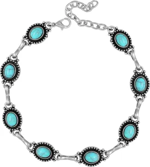 MINACHI Turquoise Stone Anklet Silver Overlay For Women - Gemstone Adjustable Link Anklet Gifts For Her