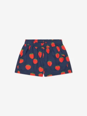 Mini Rodini Kids Strawberry Print Shorts In Navy