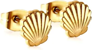 Mini Shell Stud Earrings For Women Girls Stainless Steel Minimalist Dainty Tiny Delicate Scallop Seashell Cartilage Earring Small Cute Studs Gold Silver Summer Beach Ocean Ear Jewelry