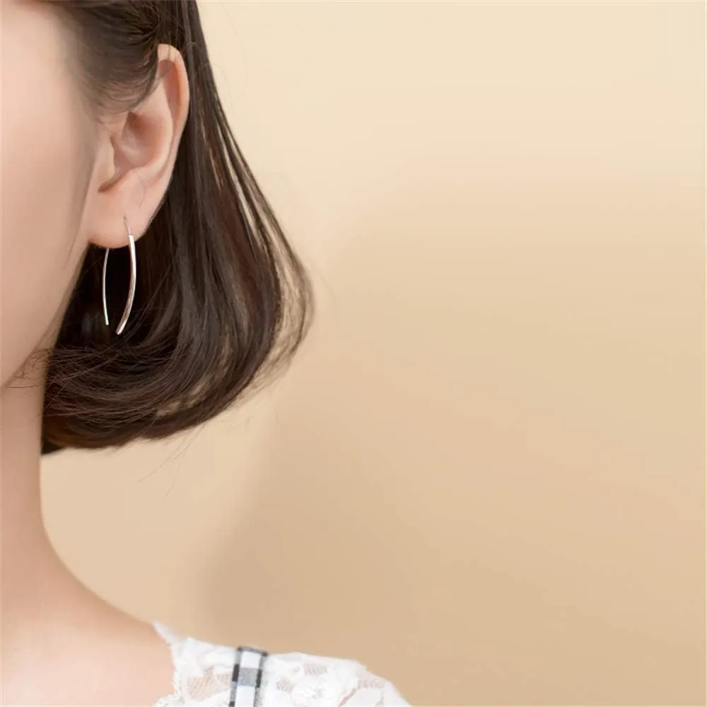 Minimalist Arc Bar Dangle Drop Earrings for Women Girls Men Sterling Silver Geometric Rectangular Simple Hoop Cuff Curving Threader Hypoallergenic Stud Personalized Jewelry Gifts