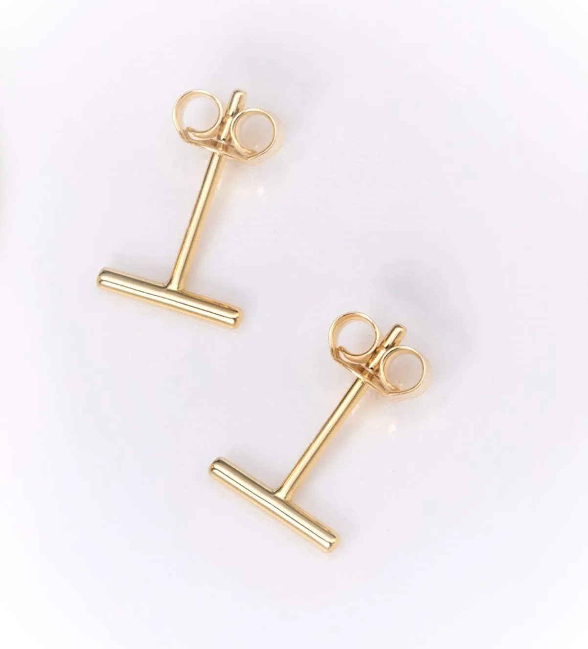 Minimalist Solid 14kt Gold Bar Studs Polished Tiny Flat Stick Line Earring