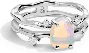 Moon Magic - Authentic Moonstone, Black Obsidian, Amethyst, Aquamarine Ring - Flow/Real 925 Sterling Silver - 18k Rose and Yellow Gold Raw Crystal Rings for Women/Genuine Gemstone Jewelry