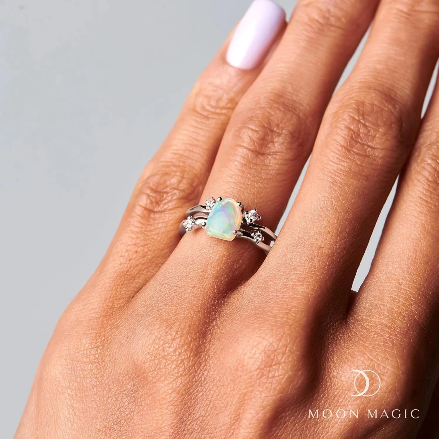 Moon Magic - Authentic Moonstone, Black Obsidian, Amethyst, Aquamarine Ring - Flow/Real 925 Sterling Silver - 18k Rose and Yellow Gold Raw Crystal Rings for Women/Genuine Gemstone Jewelry