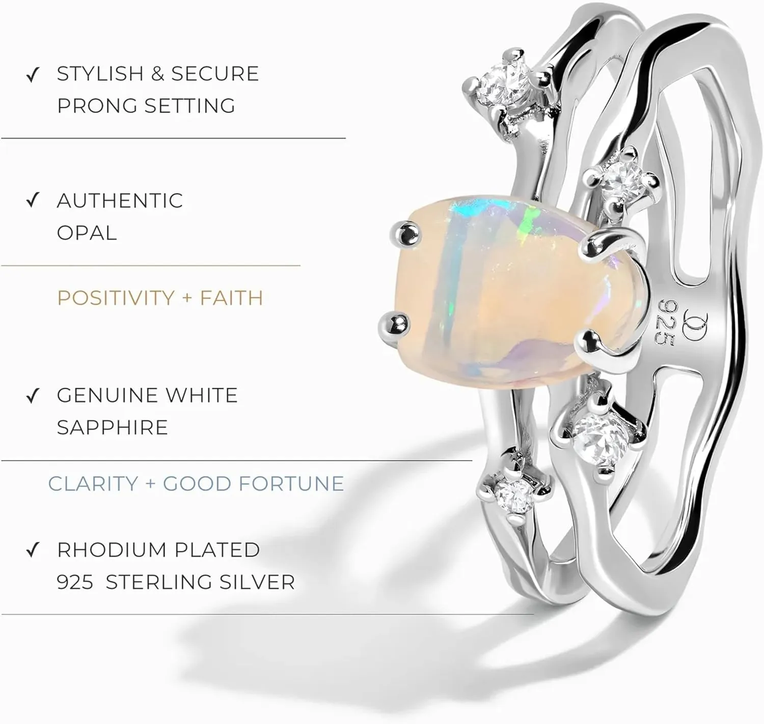 Moon Magic - Authentic Moonstone, Black Obsidian, Amethyst, Aquamarine Ring - Flow/Real 925 Sterling Silver - 18k Rose and Yellow Gold Raw Crystal Rings for Women/Genuine Gemstone Jewelry