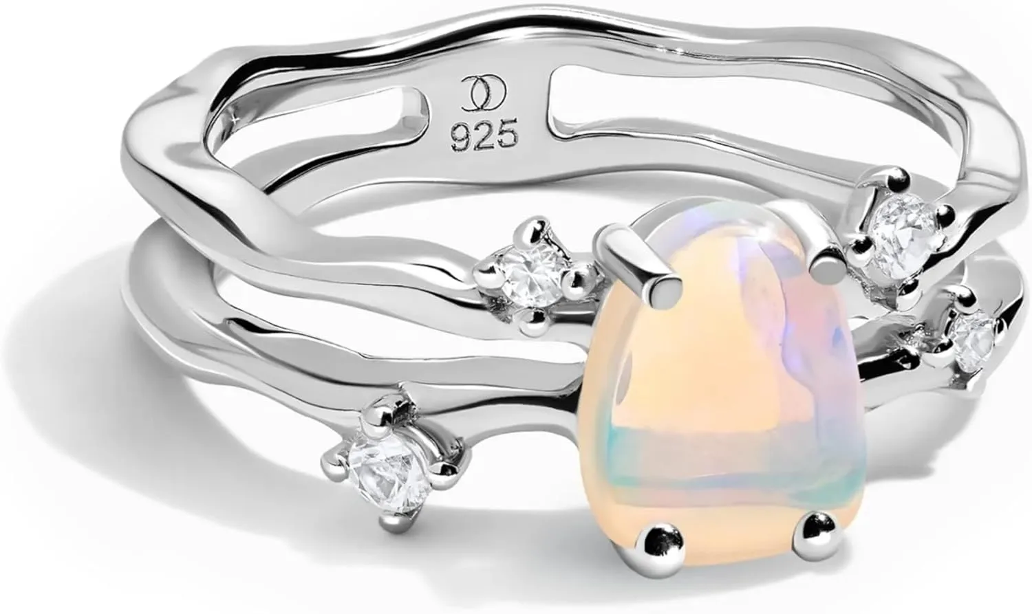Moon Magic - Authentic Moonstone, Black Obsidian, Amethyst, Aquamarine Ring - Flow/Real 925 Sterling Silver - 18k Rose and Yellow Gold Raw Crystal Rings for Women/Genuine Gemstone Jewelry