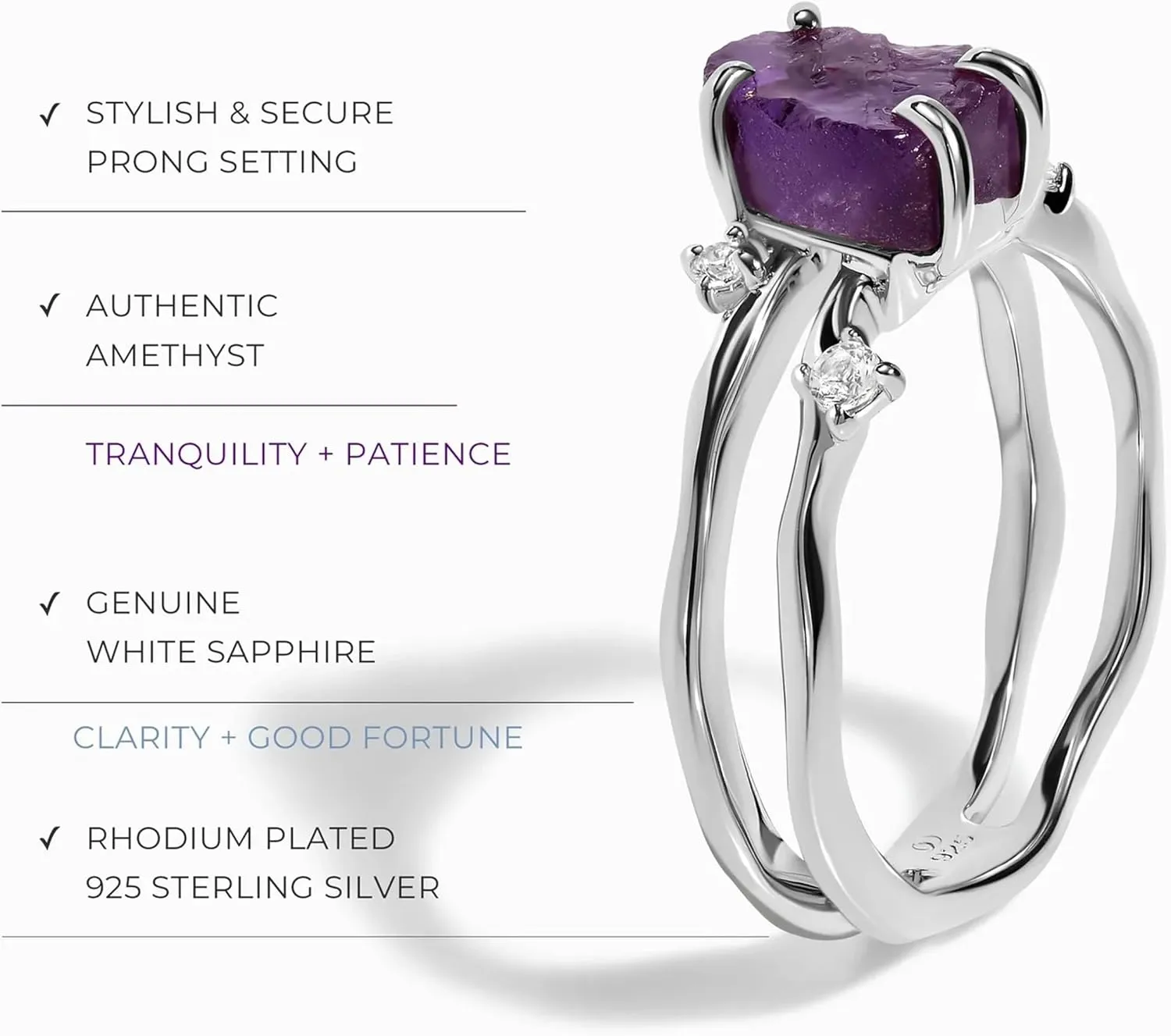 Moon Magic - Authentic Moonstone, Black Obsidian, Amethyst, Aquamarine Ring - Flow/Real 925 Sterling Silver - 18k Rose and Yellow Gold Raw Crystal Rings for Women/Genuine Gemstone Jewelry