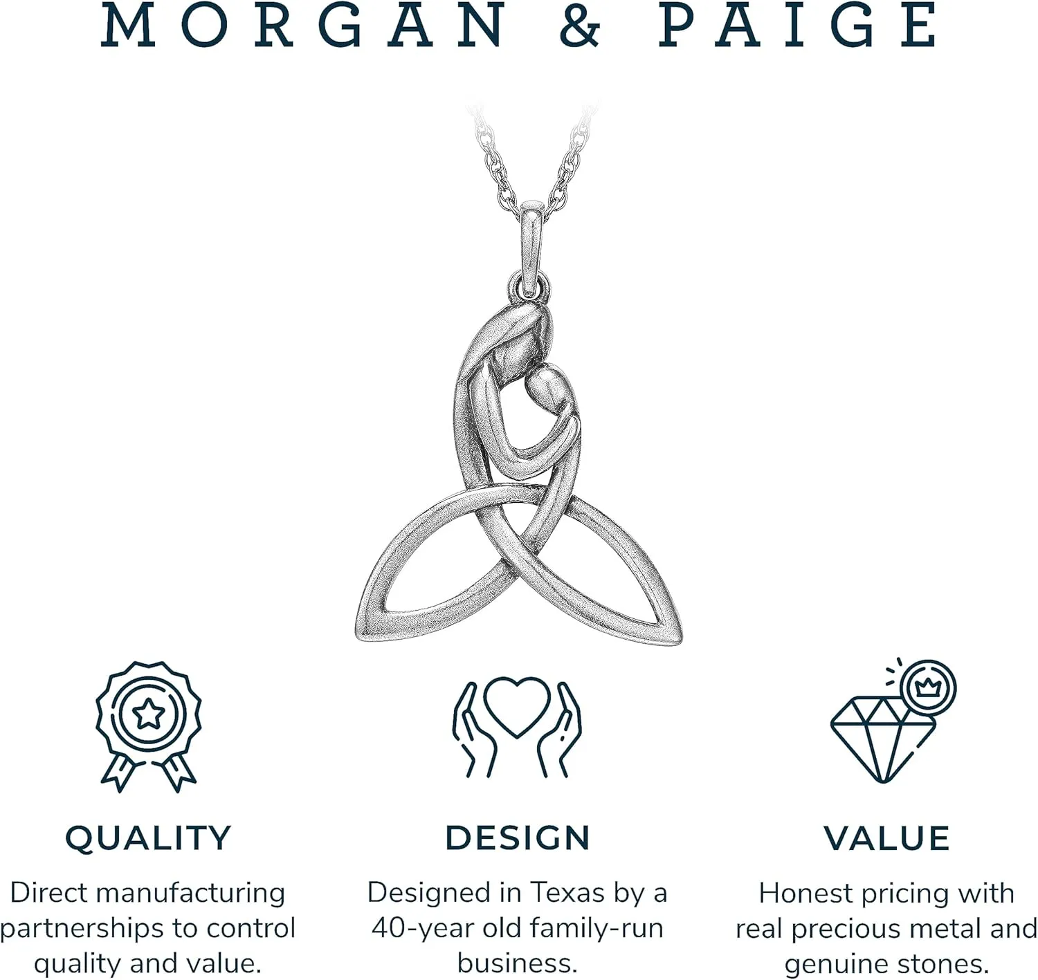 MORGAN & PAIGE .925 Sterling Silver Necklace Oxidized - Celtic Knot Cross, Shamrock Clover, Tinity Heart, Turtle, Angel and Mom Necklaces for Women, Dainty and Lightweight Intricate Design 18 inch