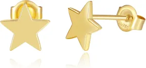 Mothers Day Gifts 14K Solid Yellow Gold Star Stud Earrings Dainty Tiny Delicate Durable Small Earrings Fine Jewelry Birthday Gifts for Women, Available Diameter 7mm